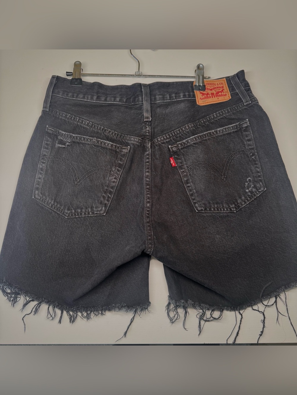 Levi's Black Washed Frayed Hem Denim Shorts